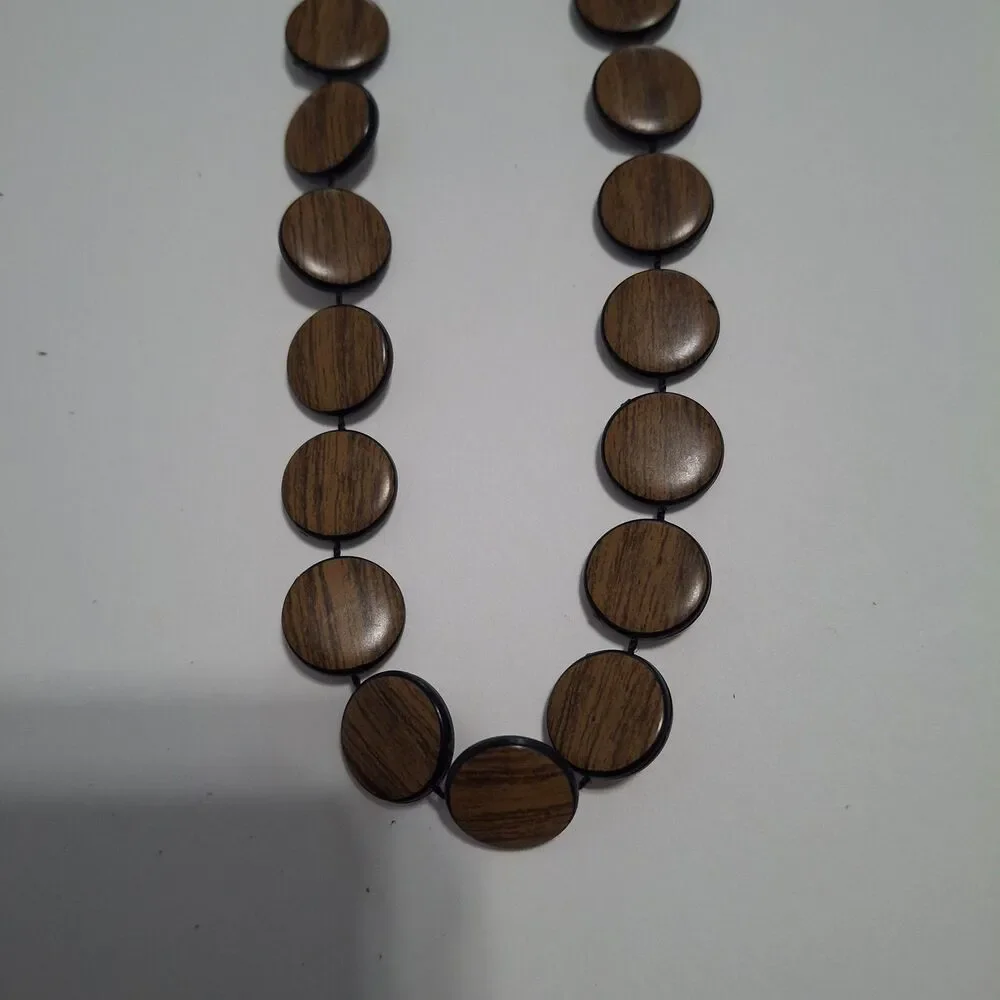 Single Strand Round Circular Wooden Brown Beaded Necklace Bohemian Boho